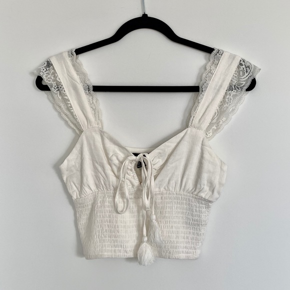 F21 Self-tie White Cropped Tank Top - Picture 1 of 1